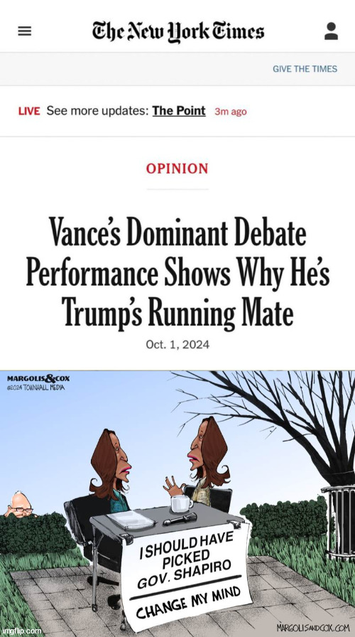 The New York Times, ladies and gentlemen | image tagged in so bad even the ny times,admits walz lost,vp debate | made w/ Imgflip meme maker