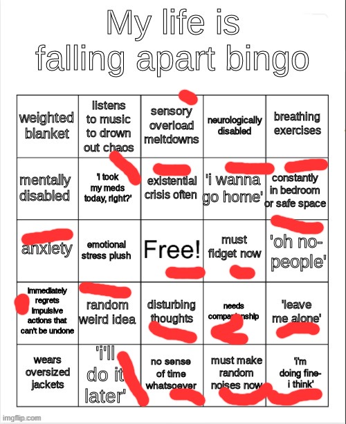 my life is falling apart bingo | image tagged in my life is falling apart bingo | made w/ Imgflip meme maker