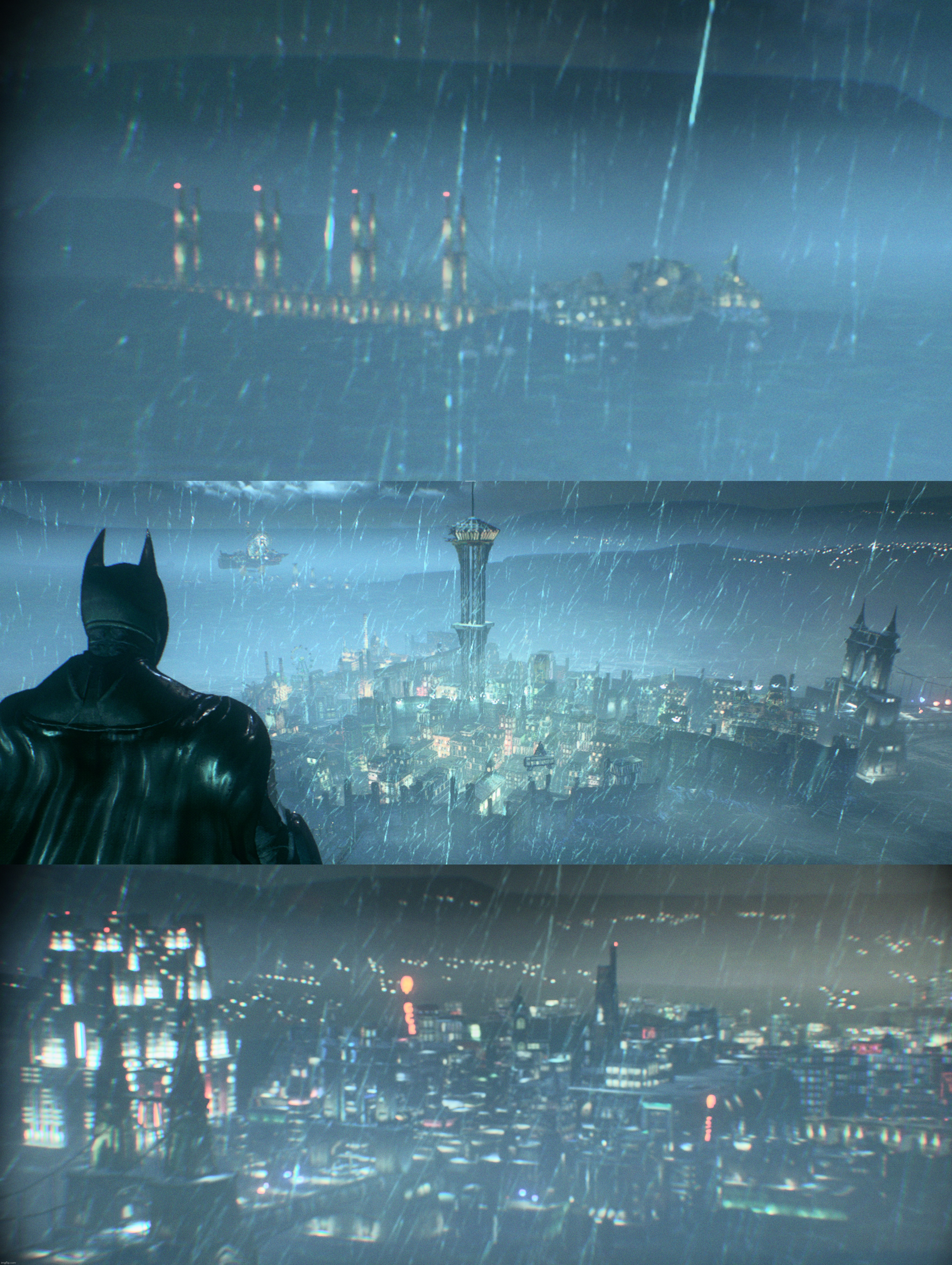 Fun fact, in Batman: Arkham Knight, you can see the locations of the previous Batman games in the background. | made w/ Imgflip meme maker