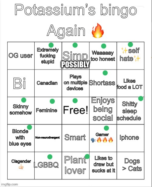 damn | POSSIBLY | image tagged in potassium bingo v4 | made w/ Imgflip meme maker