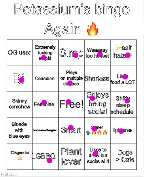 Potassium Bingo V4 | image tagged in potassium bingo v4 | made w/ Imgflip meme maker