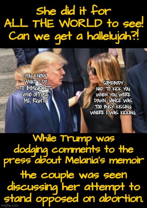 She Stood Up to Him For All the World to See!! | image tagged in melania trump,dnc,msnbc,abortion | made w/ Imgflip meme maker