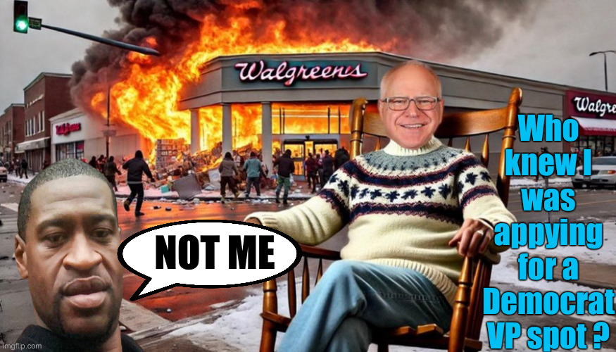 Evil Toad | Who knew I was appying for a Democrat VP spot ? NOT ME | image tagged in governor walz,political meme,politics,funny memes,walz,george floyd | made w/ Imgflip meme maker