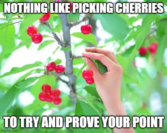 Nothing like picking cherries | NOTHING LIKE PICKING CHERRIES; TO TRY AND PROVE YOUR POINT | image tagged in cherry picking | made w/ Imgflip meme maker