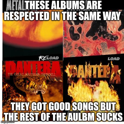 IDC what you say that's what I think | THESE ALBUMS ARE RESPECTED IN THE SAME WAY; THEY GOT GOOD SONGS BUT THE REST OF THE ALBUM SUCKS | image tagged in heavy metal | made w/ Imgflip meme maker