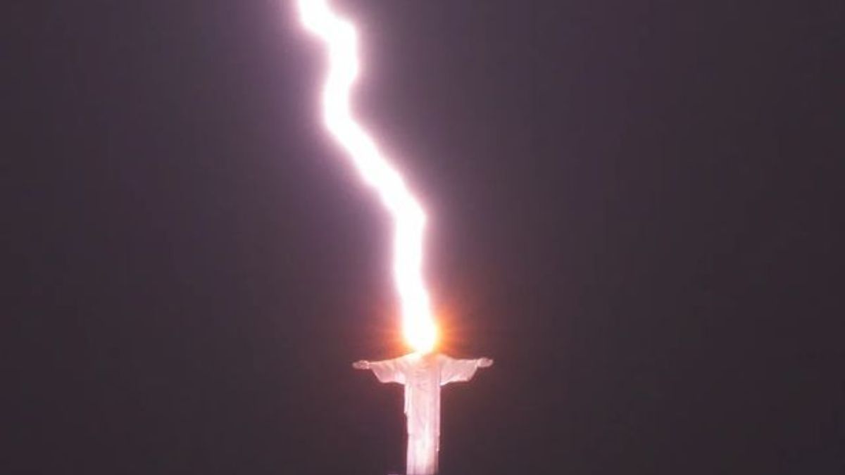 Christ the redeemer gone electrick Blank Meme Template