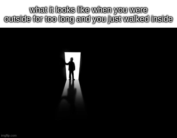 my eyes | what it looks like when you were outside for too long and you just walked inside | image tagged in dark room,memes,so true memes,relatable,relatable memes,life | made w/ Imgflip meme maker