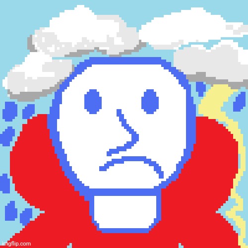 Sad face with hoodie artwork in the storm | image tagged in drawings,sad face,pixel art,storm,supercharge,sad closedverse face | made w/ Imgflip meme maker