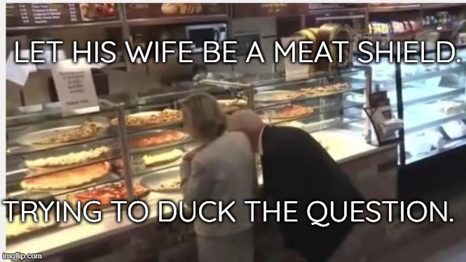 Waltz Facing His Public After the VP Debate | LET HIS WIFE BE A MEAT SHIELD. TRYING TO DUCK THE QUESTION. | image tagged in waltz,ducking out,debate | made w/ Imgflip meme maker