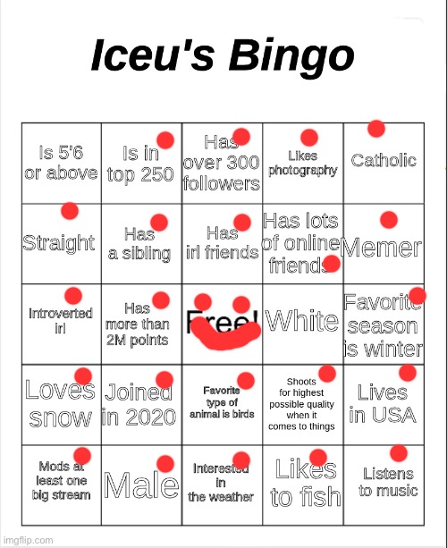 Iceu's Bingo | image tagged in iceu's bingo | made w/ Imgflip meme maker