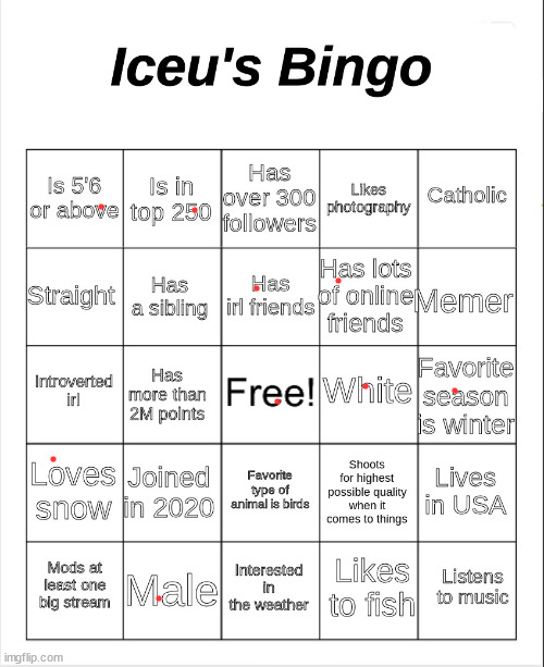 Iceu's Bingo | image tagged in iceu's bingo | made w/ Imgflip meme maker