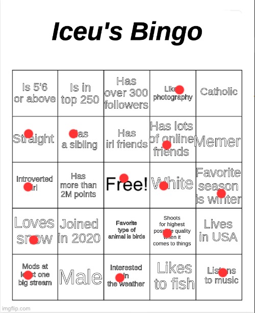 Iceu's Bingo | image tagged in iceu's bingo | made w/ Imgflip meme maker