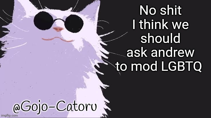 Gojo catoru Announcement Template | No shit I think we should ask andrew to mod LGBTQ | image tagged in gojo catoru announcement template | made w/ Imgflip meme maker