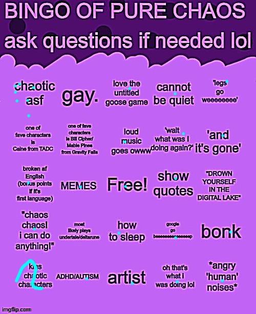 MY EYES | image tagged in bingo of pure chaos | made w/ Imgflip meme maker