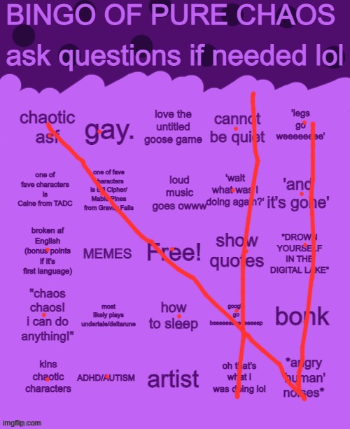 Does it count if I'm half gay | image tagged in bingo of pure chaos | made w/ Imgflip meme maker