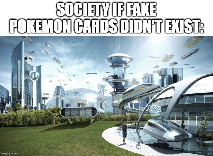 Whoever started this, I hate you. | SOCIETY IF FAKE POKEMON CARDS DIDN'T EXIST: | image tagged in the future world if,memes | made w/ Imgflip meme maker