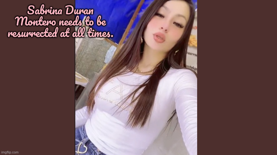 Resurrect Sabrina Duran Montero | Sabrina Duran Montero needs to be resurrected at all times. | image tagged in resurrection,tiktok,social media,pretty girl,gorgeous,girl | made w/ Imgflip meme maker