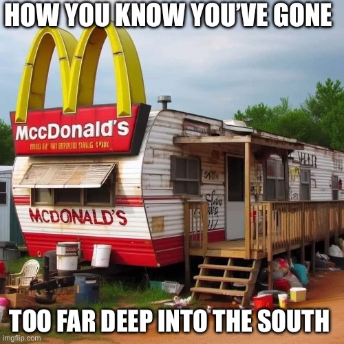 Deep South | HOW YOU KNOW YOU’VE GONE; TOO FAR DEEP INTO THE SOUTH | image tagged in funny memes | made w/ Imgflip meme maker