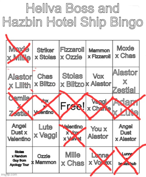 Ships I like | image tagged in hellva boss and hazbin hotel ship bingo | made w/ Imgflip meme maker