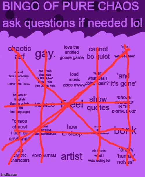 Guys I am Normal | image tagged in bingo of pure chaos | made w/ Imgflip meme maker