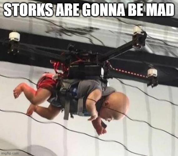 Baby Drone | STORKS ARE GONNA BE MAD | image tagged in cursed image | made w/ Imgflip meme maker