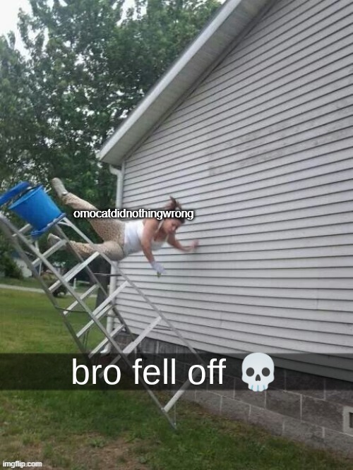 i fell down de stairs :( | omocatdidnothingwrong | image tagged in bro fell off | made w/ Imgflip meme maker