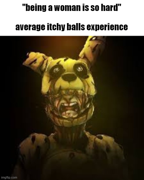 itchy balls | "being a woman is so hard"
 
average itchy balls experience | image tagged in springlocked karma | made w/ Imgflip meme maker