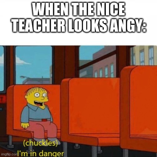 Chuckles, I’m in danger | WHEN THE NICE TEACHER LOOKS ANGY: | image tagged in chuckles i m in danger | made w/ Imgflip meme maker