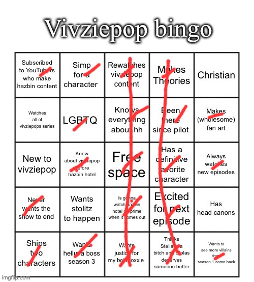 Vivziepop bingo | image tagged in vivziepop bingo | made w/ Imgflip meme maker