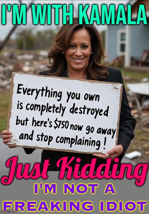 I'm With Kamala | I'M WITH KAMALA; Just Kidding; I'M NOT A
FREAKING IDIOT | image tagged in biden administration,kamala harris,joe biden,donald trump,democrats,democratic socialism | made w/ Imgflip meme maker