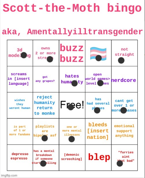 how the fuck do you not get a blackout on your own card | image tagged in scott the moth bingo | made w/ Imgflip meme maker
