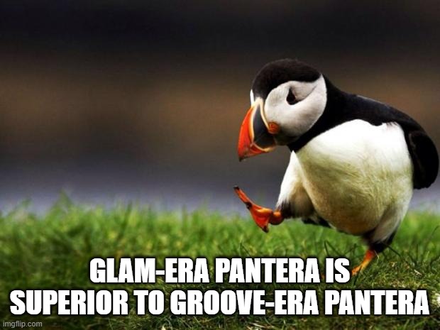 Superiority | GLAM-ERA PANTERA IS SUPERIOR TO GROOVE-ERA PANTERA | image tagged in memes,unpopular opinion puffin,pantera,glam metal,groove metal,superiority | made w/ Imgflip meme maker