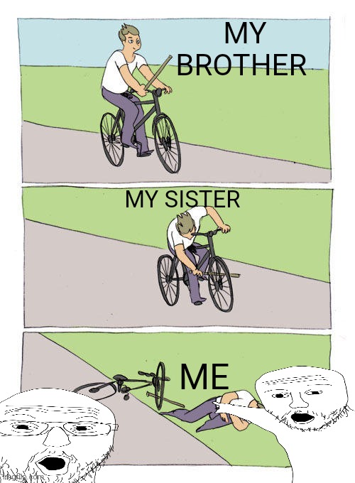 Bike Fall | MY BROTHER; MY SISTER; ME | image tagged in memes,bike fall | made w/ Imgflip meme maker