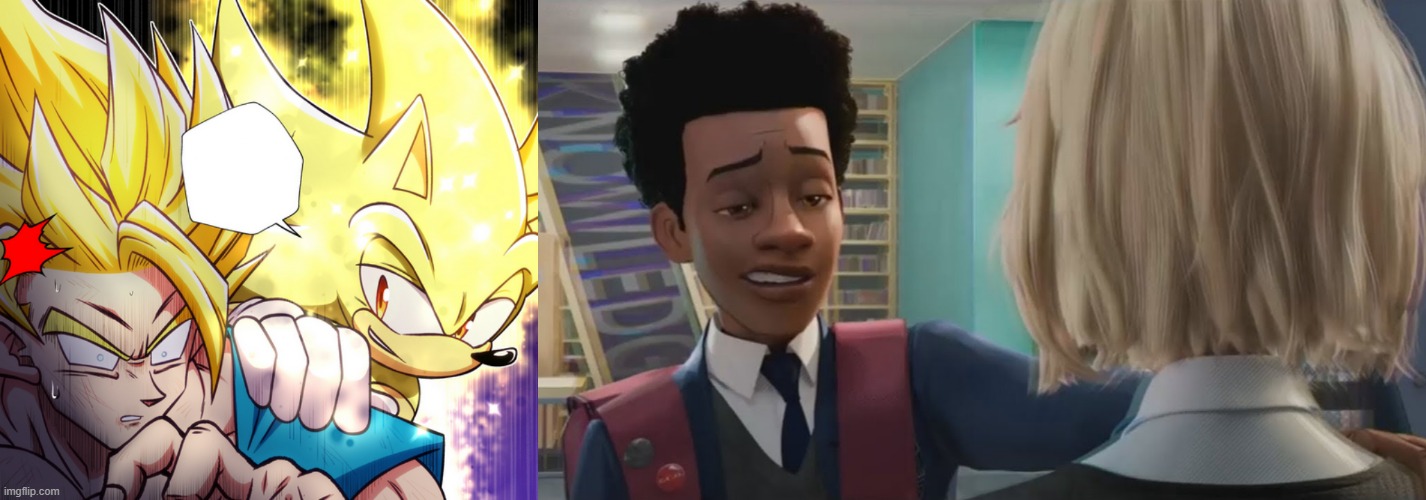 same energy | image tagged in super sonic vs goku,hey spiderverse | made w/ Imgflip meme maker
