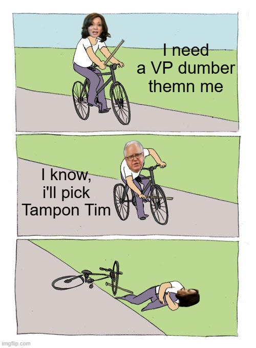 Wheeeeeeeeeeeeeeeee | I need a VP dumber themn me; I know, i'll pick Tampon Tim | image tagged in memes,bike fall | made w/ Imgflip meme maker