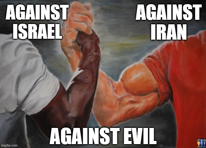 Imagine a world without them. | AGAINST IRAN; AGAINST ISRAEL; AGAINST EVIL | image tagged in grasping hands,iran,israel,muslims,jews,war | made w/ Imgflip meme maker