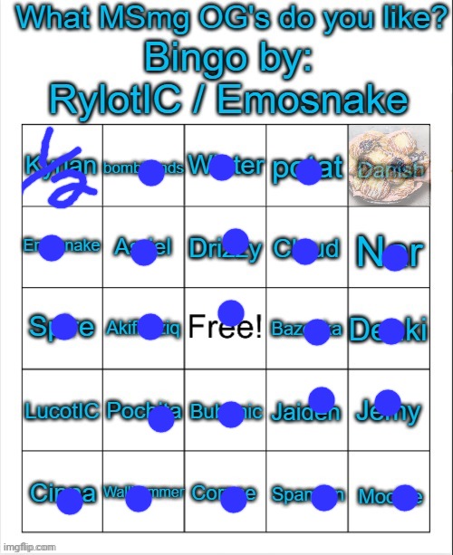 pastry | image tagged in what msmg og's do you like bingo by rylotic / emosnake,pastry,danish | made w/ Imgflip meme maker