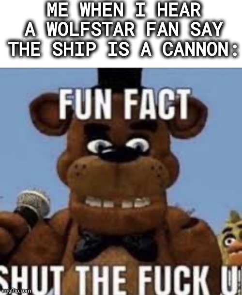 ME WHEN I HEAR A WOLFSTAR FAN SAY THE SHIP IS A CANNON: | image tagged in blank white template,fun fact shut the f up | made w/ Imgflip meme maker