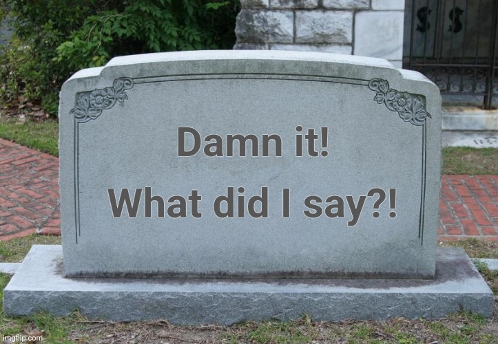 Gravestone | Damn it! What did I say?! | image tagged in gravestone | made w/ Imgflip meme maker