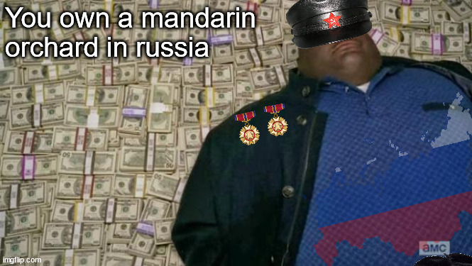 Profits beyond your wildest dreams | You own a mandarin orchard in russia | image tagged in huell money | made w/ Imgflip meme maker