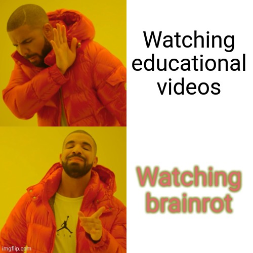 Why do kids do this | Watching educational videos; Watching brainrot | image tagged in memes,drake hotline bling | made w/ Imgflip meme maker