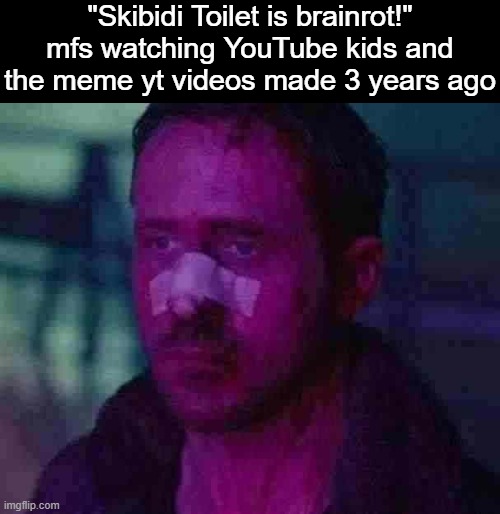 It sounds somehow wrong to say that | "Skibidi Toilet is brainrot!" mfs watching YouTube kids and the meme yt videos made 3 years ago | image tagged in memes | made w/ Imgflip meme maker