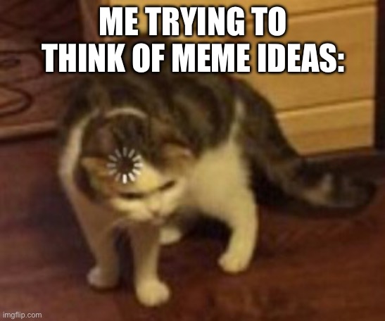 Literally me | ME TRYING TO THINK OF MEME IDEAS: | image tagged in loading cat,relatable | made w/ Imgflip meme maker