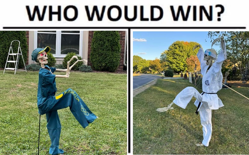 Battle of the Bones | image tagged in memes,who would win,break dancing,karate kid,halloween,skeletons | made w/ Imgflip meme maker