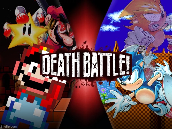 Super Mario/Devil Mario VS Sonic The Hedgehog/Super Sonic (Power Star VS Fleetway Comics) | image tagged in death battle,mario,sonic the hedgehog | made w/ Imgflip meme maker