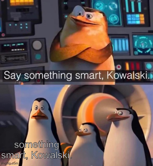 Say something smart Kowalski | something smart, Kowalski. | image tagged in say something smart kowalski | made w/ Imgflip meme maker