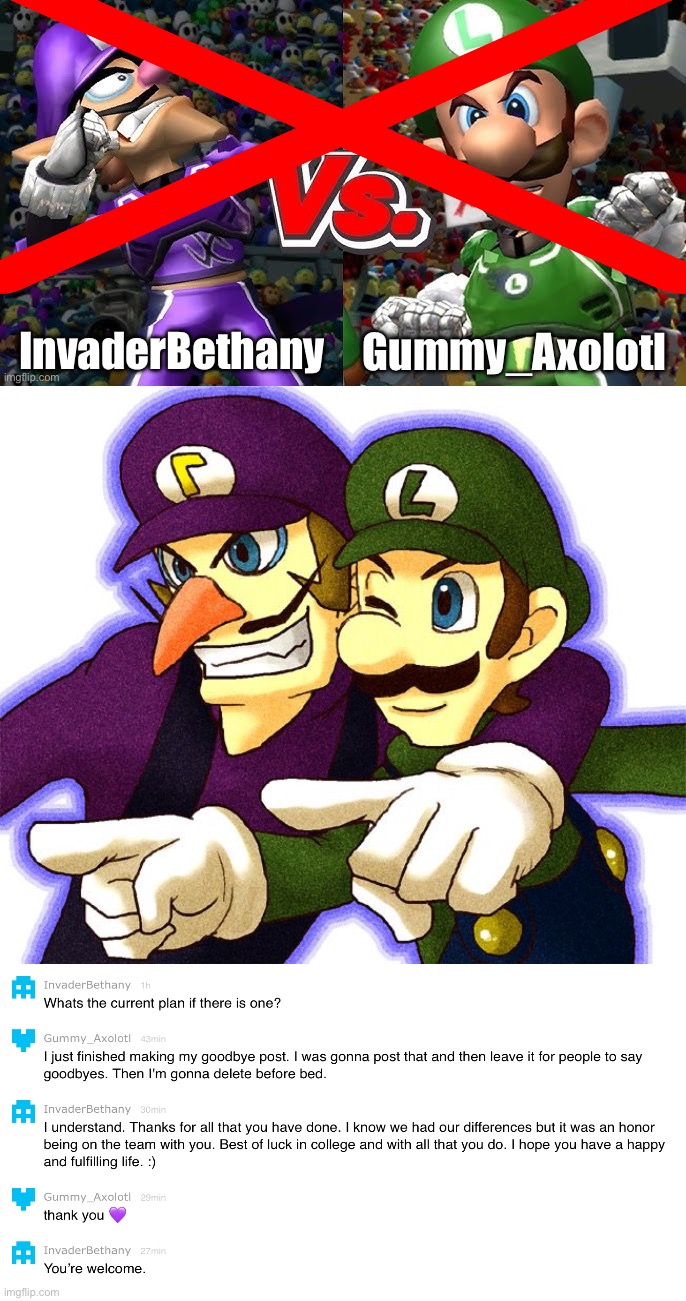 Goodbye Gummy | image tagged in waluigi,luigi,super mario,lgbtq | made w/ Imgflip meme maker