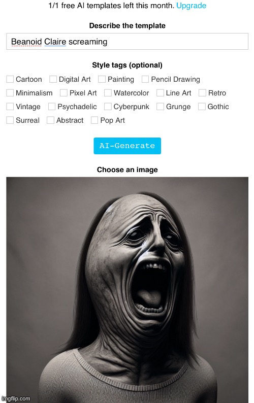 That was a great waste of my one ai image per month | made w/ Imgflip meme maker