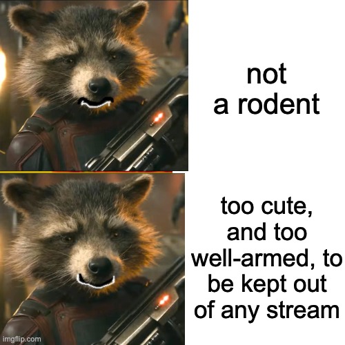 Drake Hotline Bling Meme | not a rodent too cute, and too well-armed, to be kept out of any stream | image tagged in memes,drake hotline bling | made w/ Imgflip meme maker