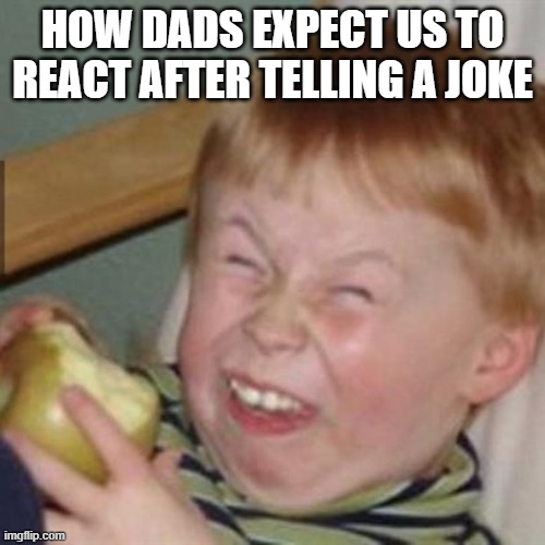 dad jokes are trash | HOW DADS EXPECT US TO REACT AFTER TELLING A JOKE | image tagged in laughing kid | made w/ Imgflip meme maker